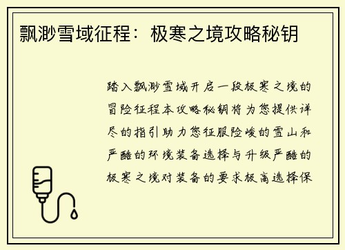 飘渺雪域征程：极寒之境攻略秘钥