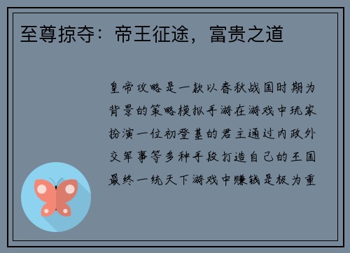 至尊掠夺：帝王征途，富贵之道